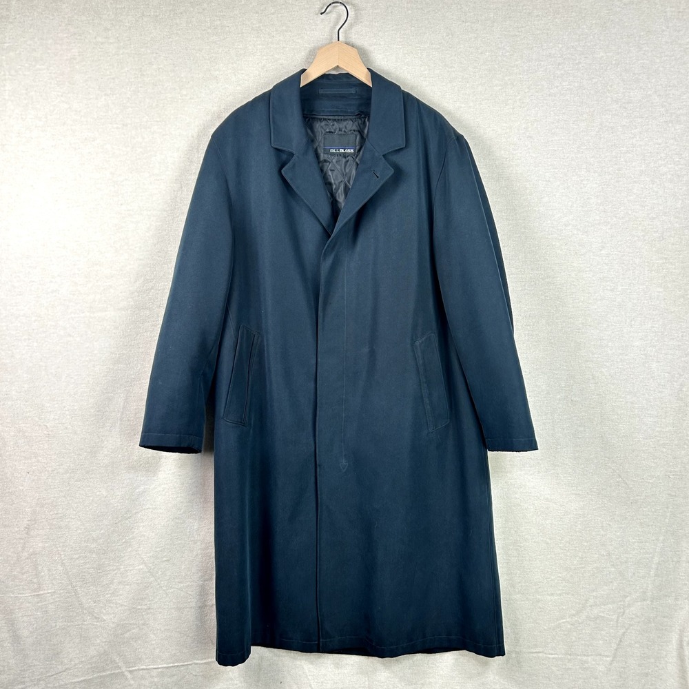 Bill Blass Mens Navy Blue Trench Coat 40S Removable Wool Liner Classic Overcoat